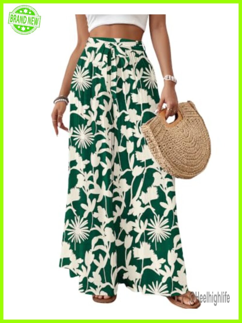 Wide Leg Flowy Palazzo Pants High Rise Floral Print Beach Casual